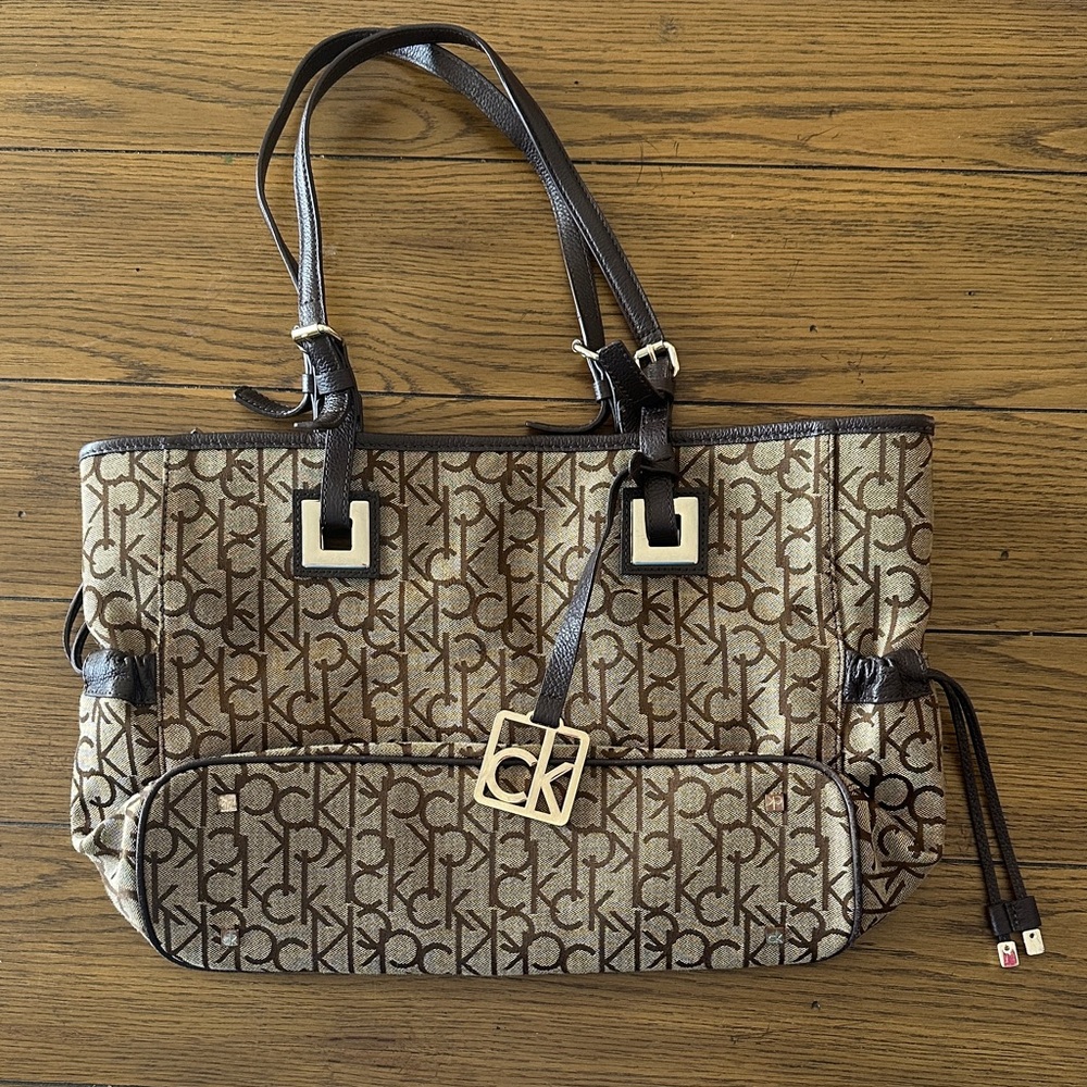 Calvin Klein Beige and Brown Monogram Tote